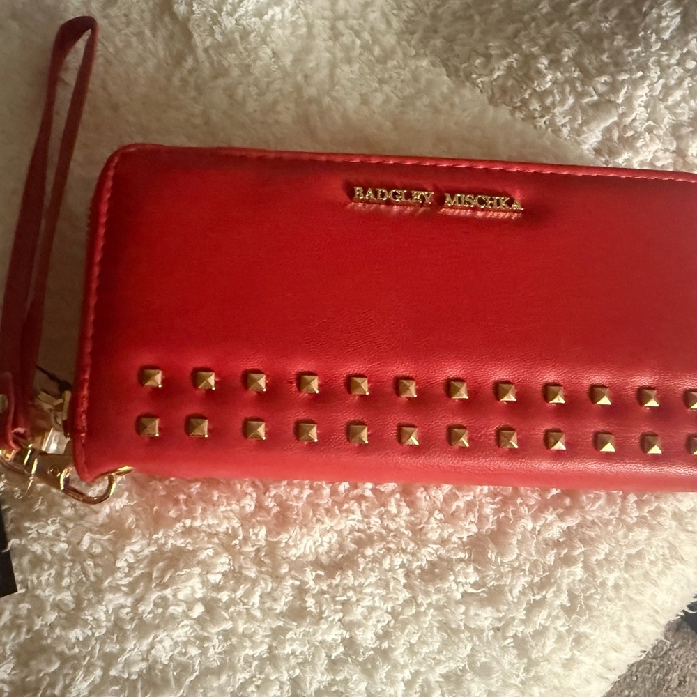 Badgley Mischka Red Wallet with Gold Studs